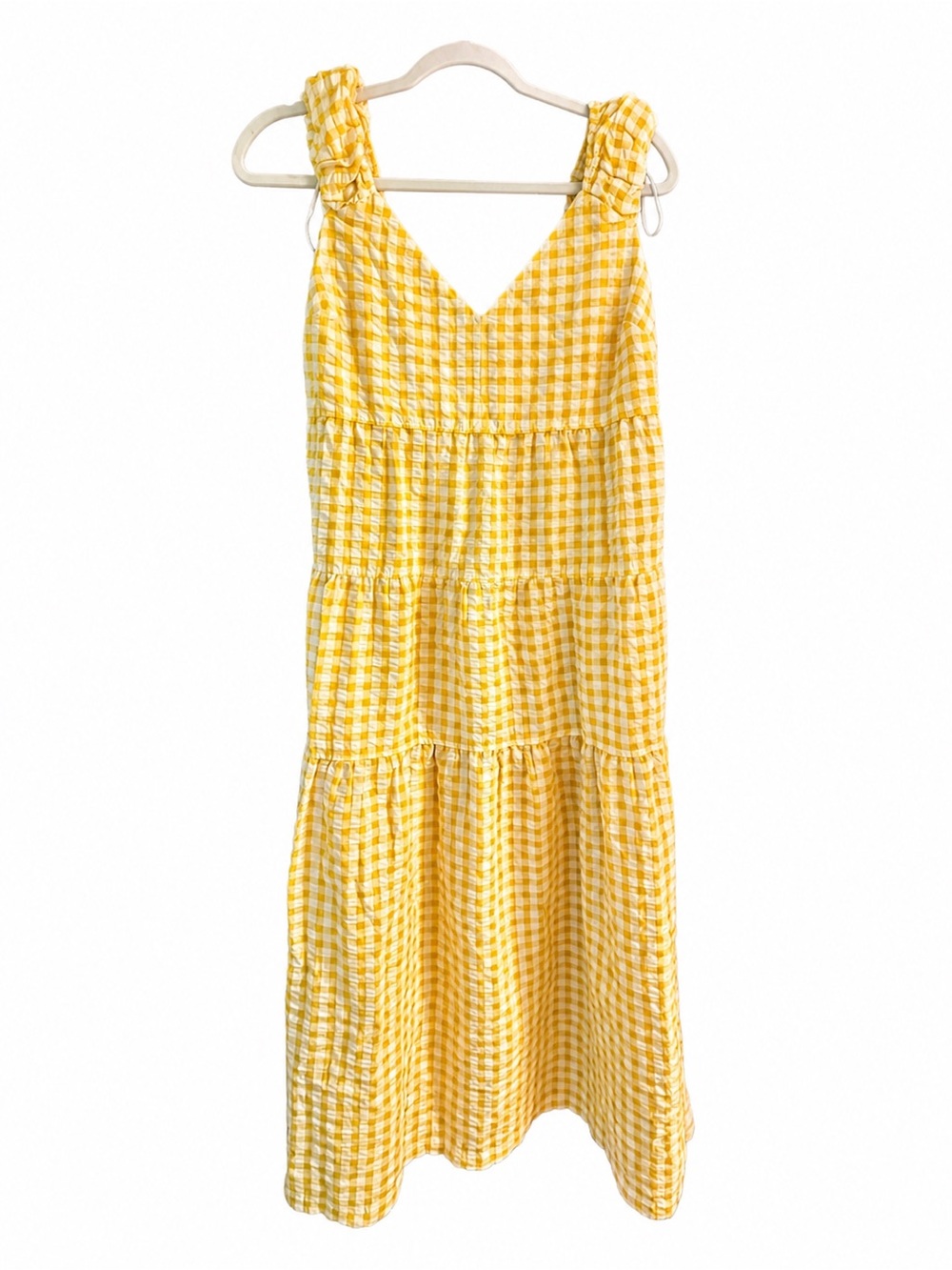 Old Navy Yellow Gingham Tiered Maxi Dress